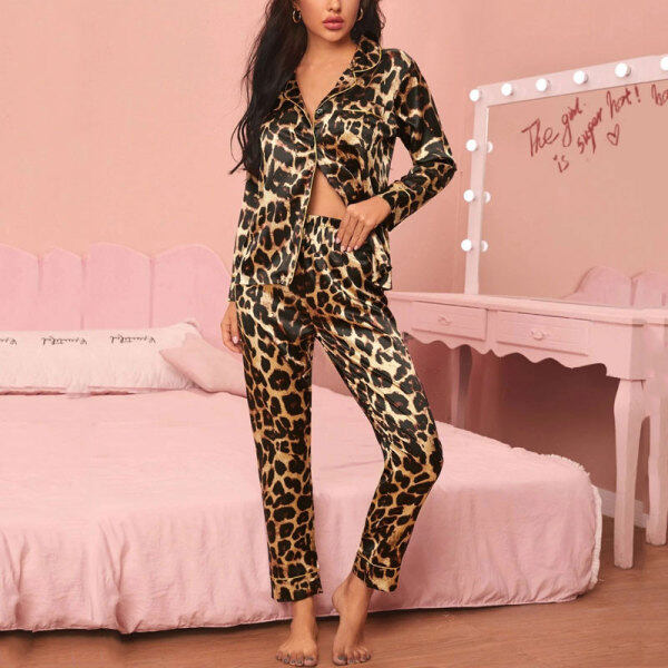 Nơi bán Mùa Xuân Satin Đồ Ngủ Nữ Đồ Ngủ In Leopard Đồ Ngủ Set Phụ Nữ Phù Hợp Với Nhà Nữ Loungewear Phòng Chờ Mặc Bộ Pjs Quần Áo Ngủ