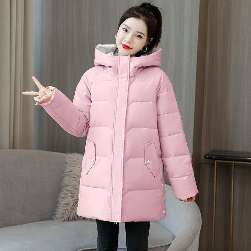 Down Cotton Jacket Women's Medium Length 2022 New Korean Version Loose Thin Thickened Large Cotton Jacket Winter Coat