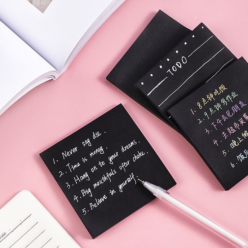 50 Sheets Creative Black Simple Sticky Notes Students Pure Black Message Note Paper Cute Solid Color Notes N Times Sticky Notes