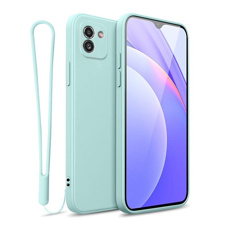 YBD case For Samsung Galaxy A03 Accurate camera hole protection Casing ,Thin Soft Liquid Silicone Cover Candy Color Cases with free phone Lanyard