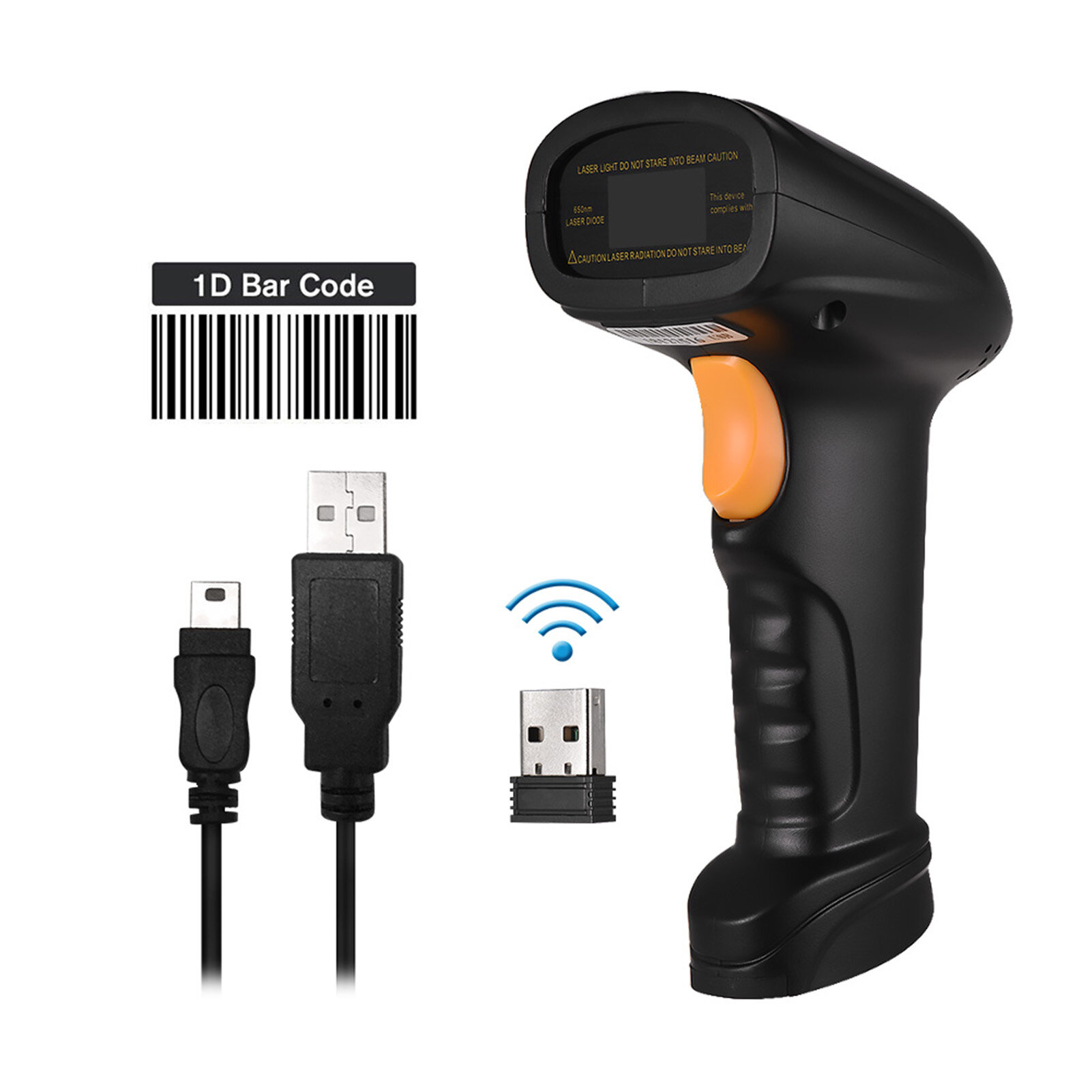 Aibecy 2-in-1 2.4G Wireless Barcode Scanner & USB Wired Barcode Scanner Handheld 1D Bar Code Scanner Reader Storage up to 120,000 Bar Code with Rechargeable Battery Mini USB Receiver USB Cable for Computer Laptop