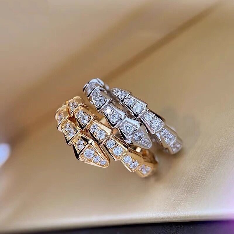 Snake Bone Ring 925 Sterling Silver Plated 18k Open Full Diamond Snake Ring