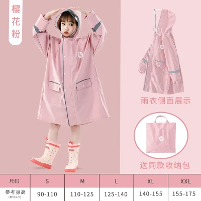 Children's raincoats for boys and girls poncho boys pupils go to school clothes thick waterproof middle-aged children with schoolbags full body Macaron color broken card fabric