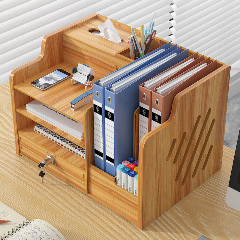 YONUO Students' simple bookends, bookshelves, office document racks, multi-layer racks, sub-desktop wooden folder storage boxes
