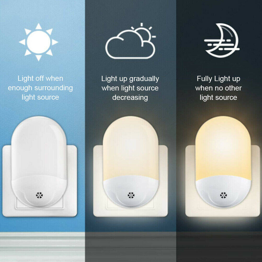 Tự Động LED Night Light Tường Cắm Trong Dusk Để Bình Minh Cảm Biến Ánh Sáng Đèn Trắng Ấm UK/EU Cắm