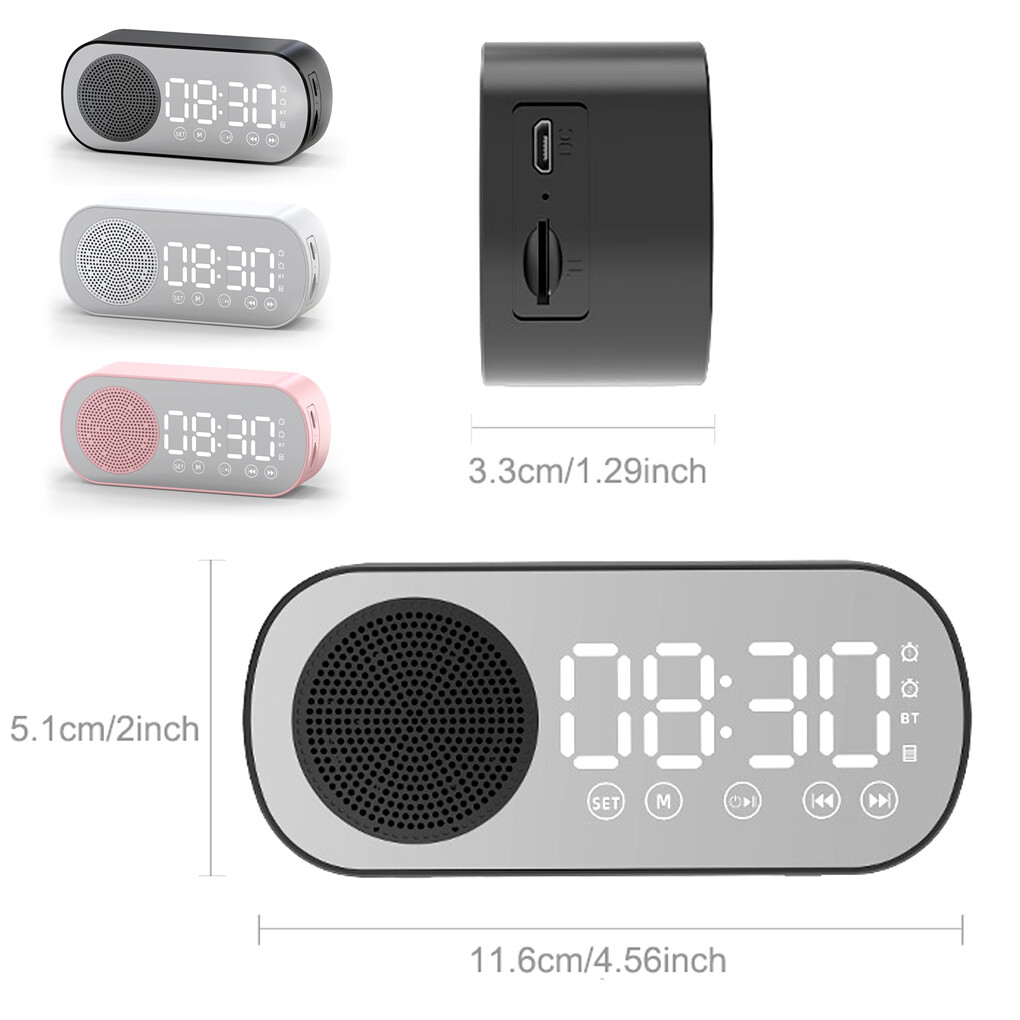 Digital Alarm Clock Mirror Surface Button Operation Bluetooth-compatible 5.0 Speaker Wireless MP3 Player Household Supplies