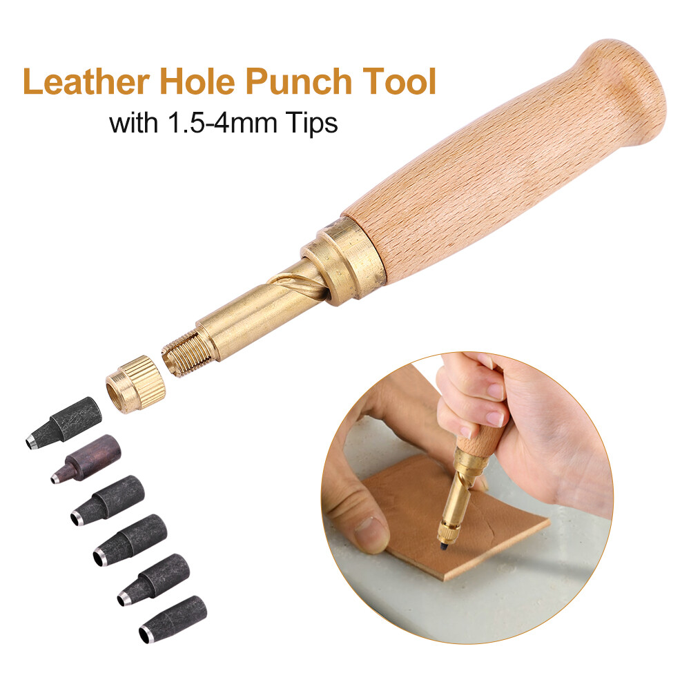1 dụng cụ đục lỗ bằng da với 6 đầu 1 5-4mm Dụng cụ khâu bằng da thủ công DIY
