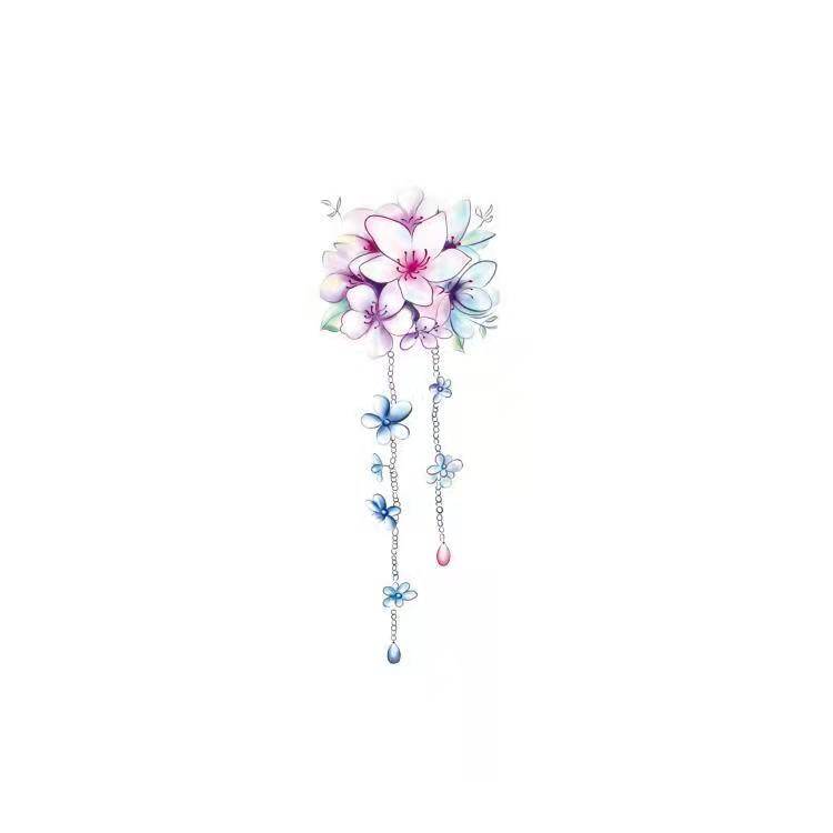 Temporary tattoo stickers step shaking flower color flower ball tassel jewelry chain ankle waterproof female lasting belly waist cover scar sticker