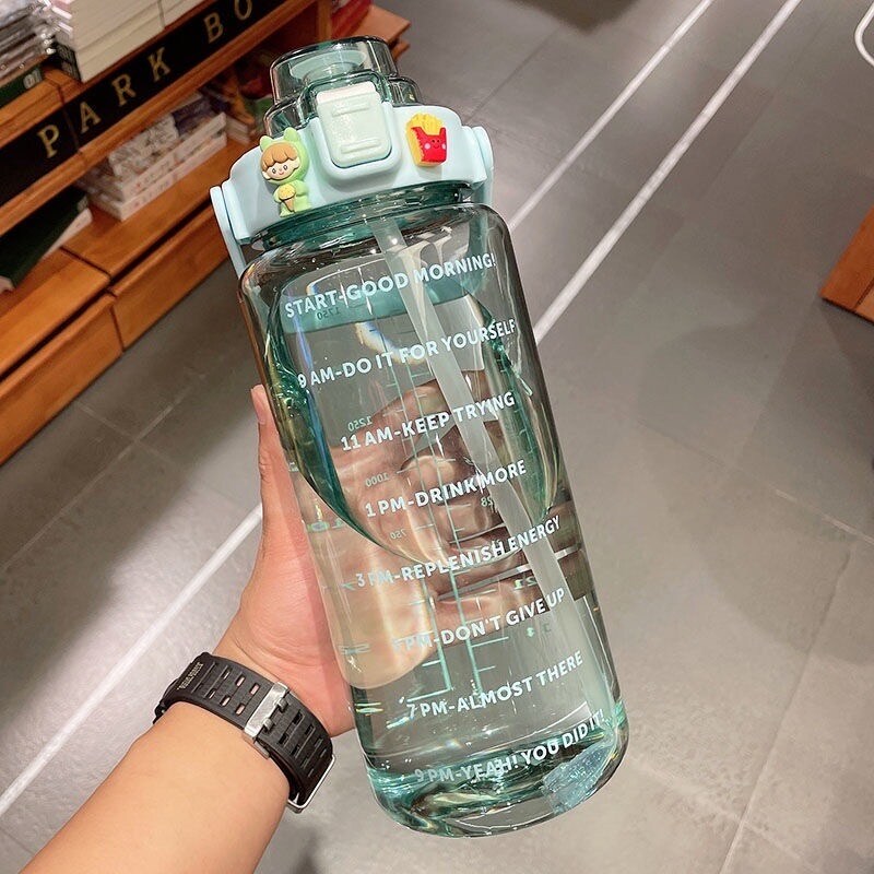 2000ml with reminder time Water Bottle Tumbler with straw scale big bottle 2Liter 2litre gym