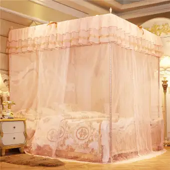 Bedding 4 Corners Post Pink Canopy Bed Curtain For Girls Adults