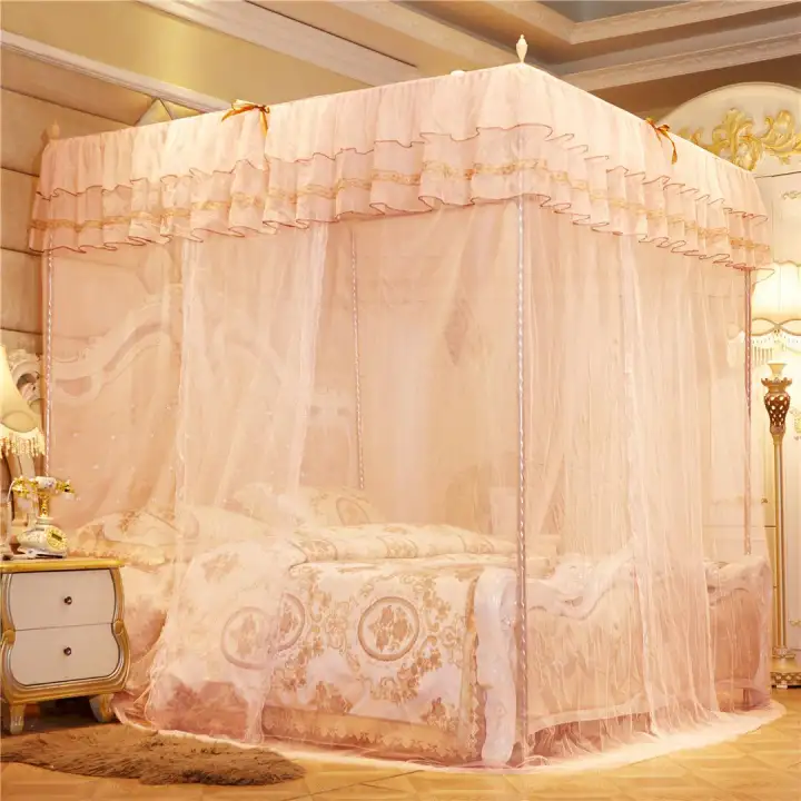 Bedding 4 Corners Post Pink Canopy Bed Curtain For Girls Adults