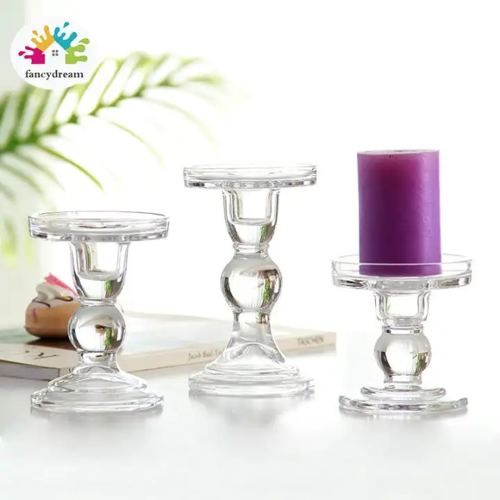 Fancydream High Candlestick Transparent Glass Candle Holders
