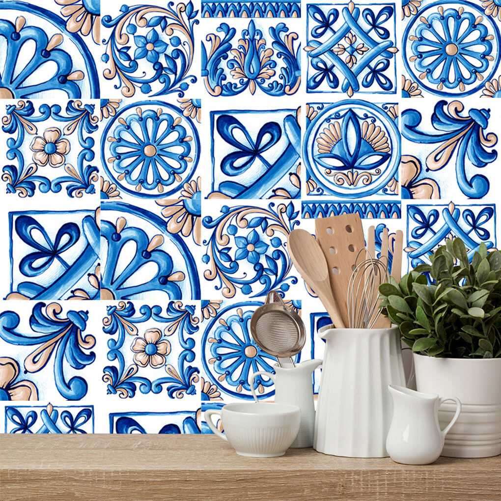 Wall Tile Flower Wall Sticker Mural Tile Decal Waterproof Self-Adhesive Tile Sticker