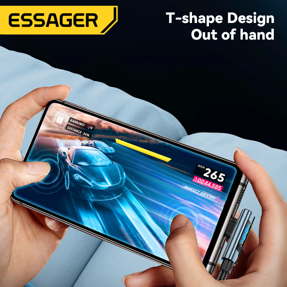Essager PD 100W 7A USB Type C Cable Elbow Display Fast Charging USB C Bend Data Cable For HUAWEI Oneplus Samsung Honor OPPO VIVO Xiaomi Charger Cord