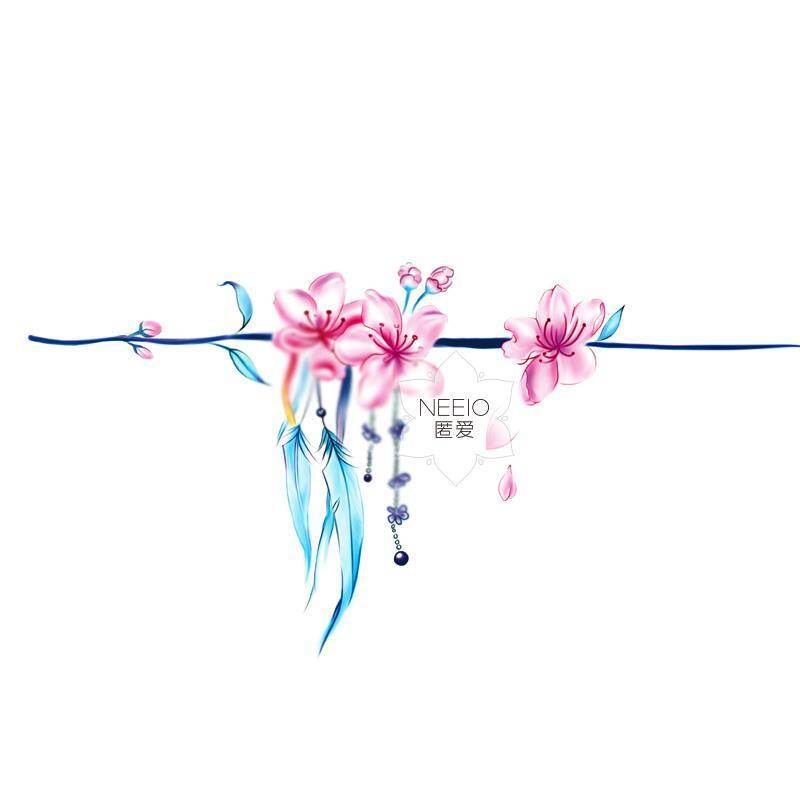 Tattoo stickers peach blossom feather flower petals ankle bracelet waterproof and durable women
