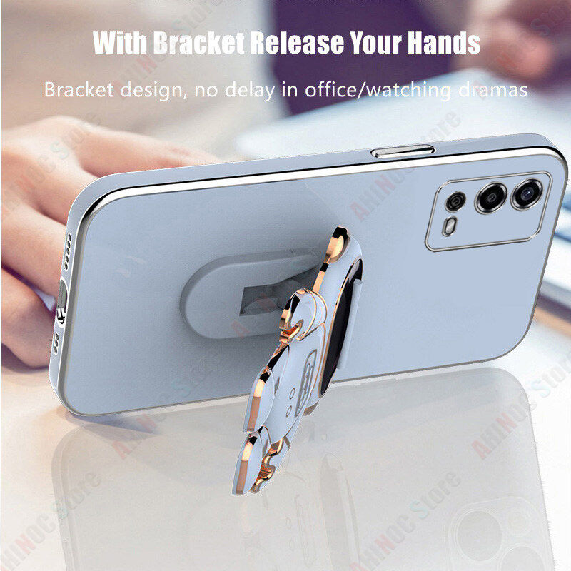 Astronaut Holder Phone Case For OPPO A55 Luxury Electroplated Soft TPU Case + Bracket