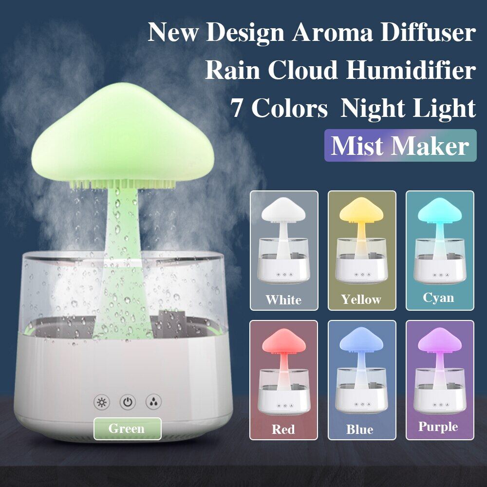 Rain Cloud Humidifier Ultrasonic Mist Maker Fog Generator Aroma Lamp For Oils Diffuser For Home Power 5V 2A No Rechargeable