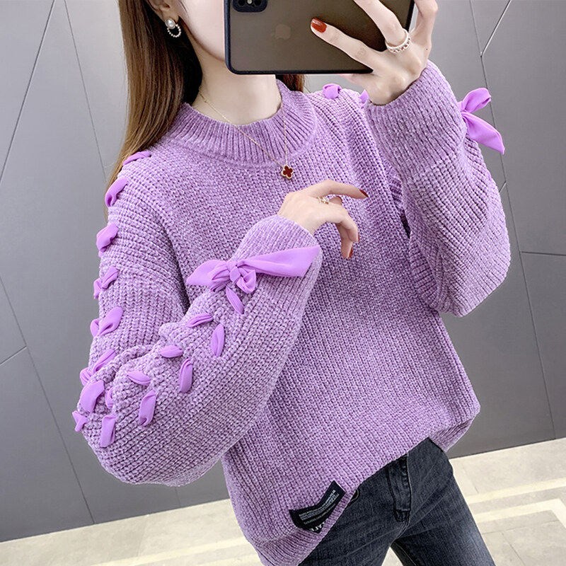 2021 Autumn and Winter New Ladies Long Sleeve Chenille Sweater Korean Version All-match Loose Casual Wear Knit Sweater