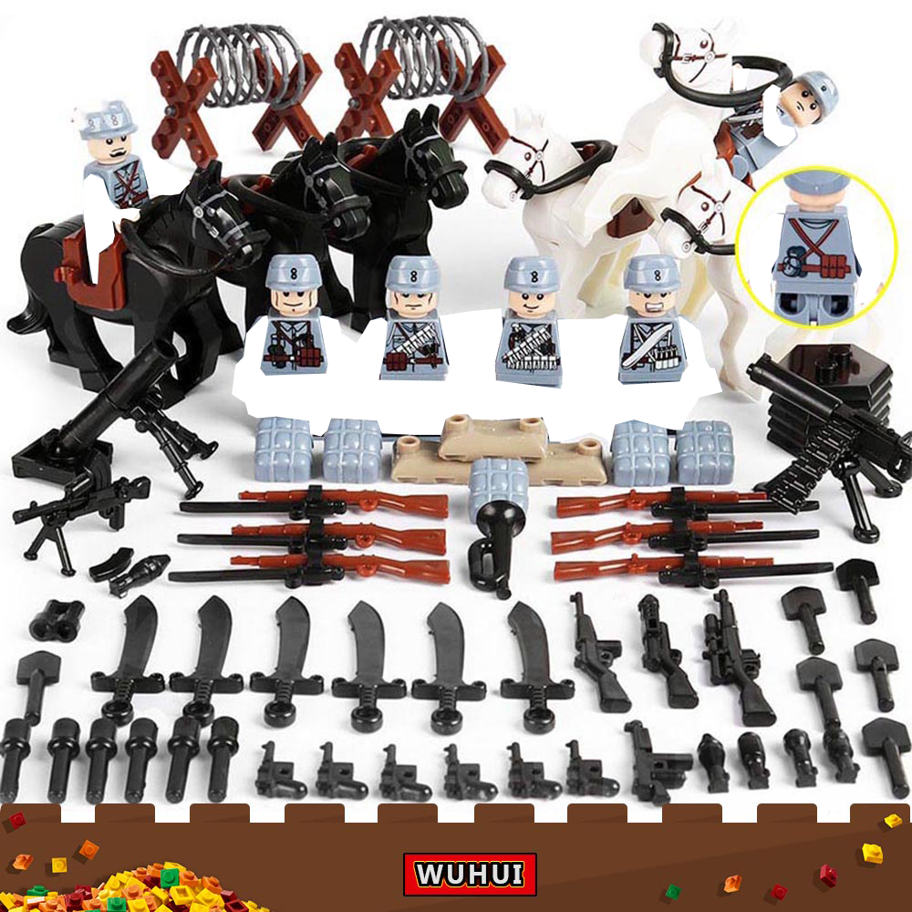 WUHUI 6PCS SWAT Military Army WW2 Minifigures Toy Building Kit Toys  Building Blocks Eighth Route Army Iron-Blooded Cavalry Horse Building Bricks for Preschool Children Ages 3+ Kids Toys Compatible with All Brands