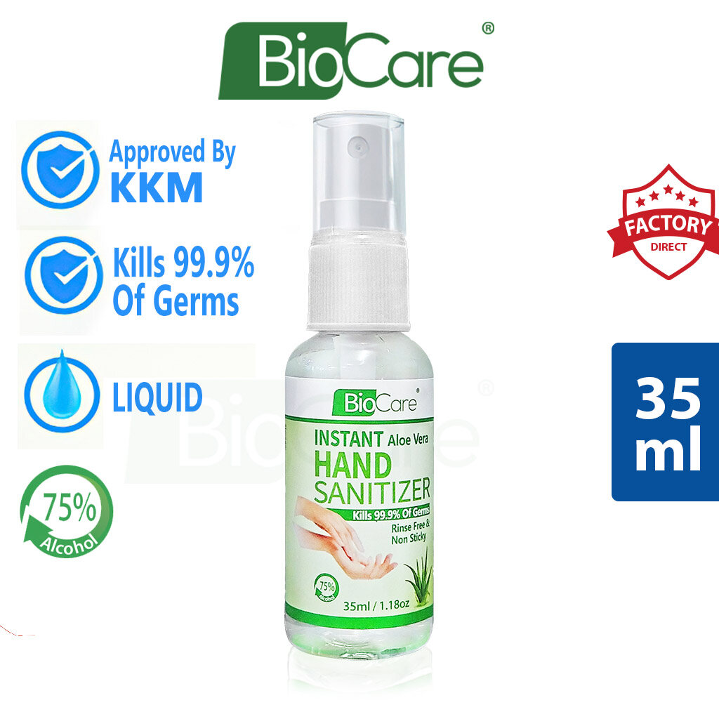 Ready Stock Biocare Instant Hand Sanitizer 35ml Liquid Spray 75 Alcohol Kills 99 9 Germs Rinse Free Non Sticky Lazada