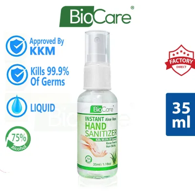 (Ready Stock 35ml) Biocare Instant Hand Sanitizer Liquid Spray 75% alcohol Kills 99.9% germs Rinse Free &Non Sticky
