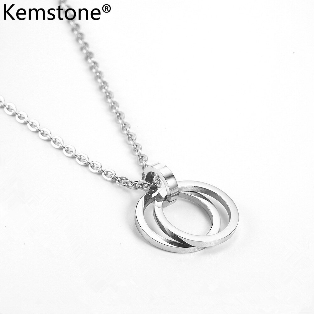 Kemstone Hip Hop Double Ring Stainless Steel Male Pendant Necklace Jewelry for Men