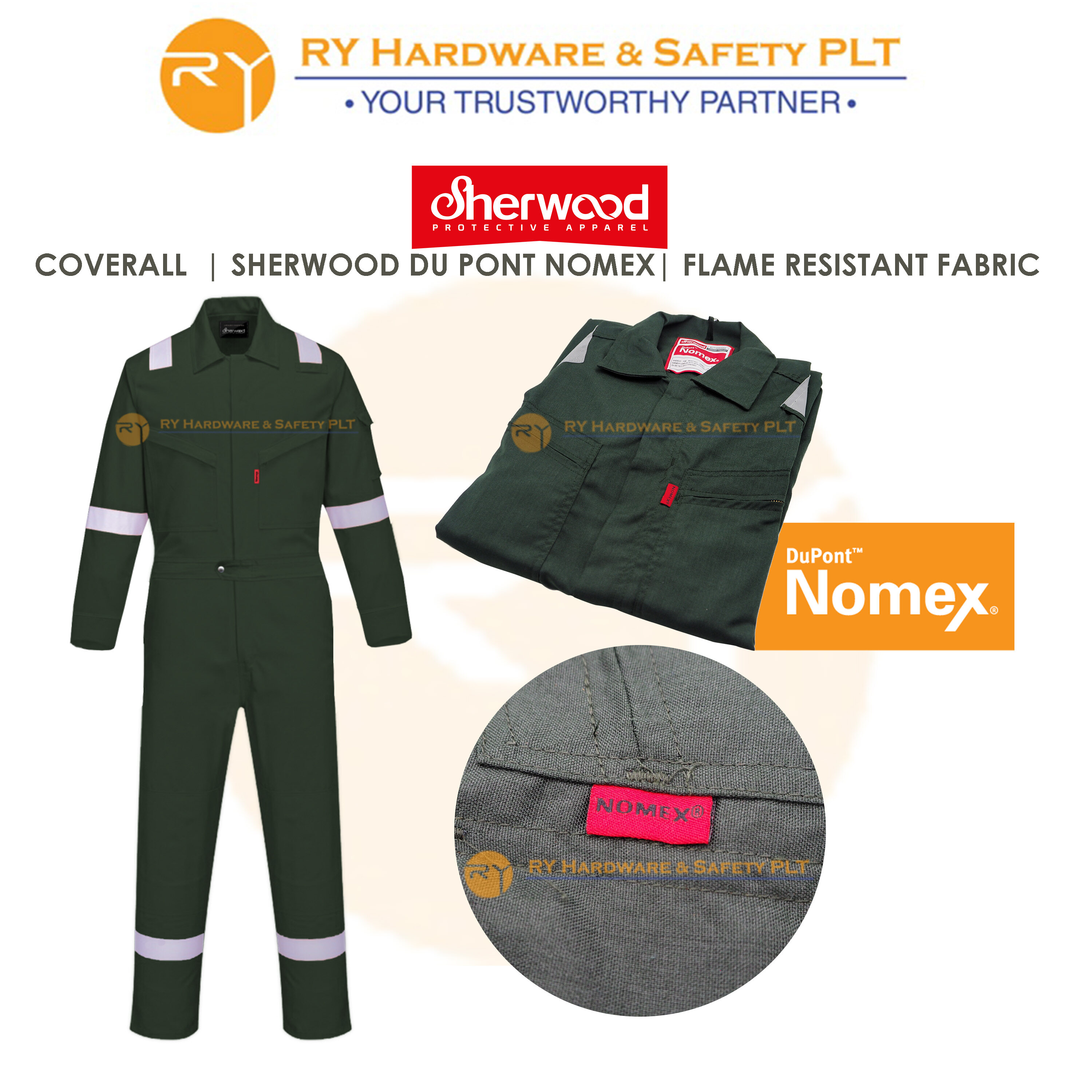 SHERWOOD DU PONT NOMEX COVERALL INHERENTLY FLAME RESISTANT PPE