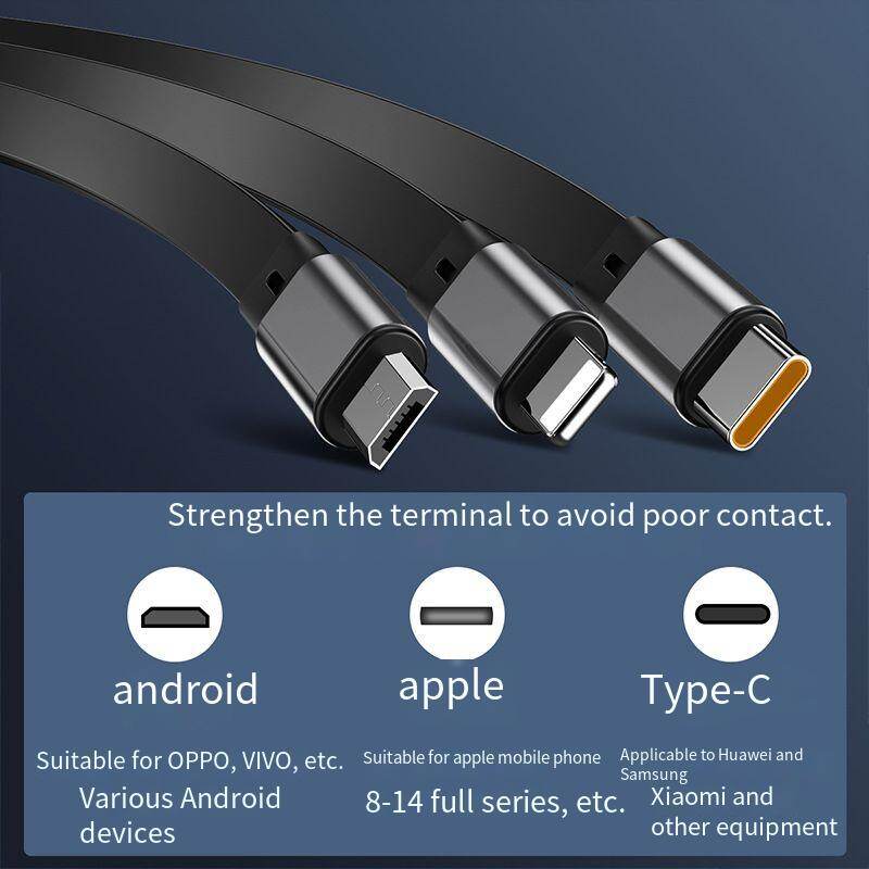 6A Super fast-charging retractable three-in-one data cable One-to-three fast-charging mecha wind charging cable