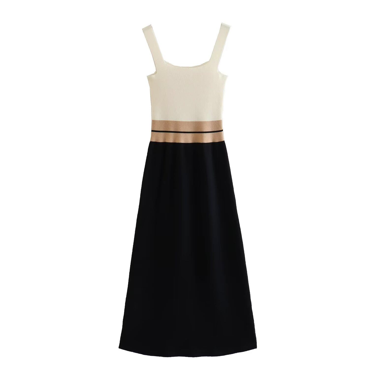Willshela Women Fashion Patchwork Knitted Midi Dress Square Neck Sleeveless Female Chic Lady Casual Elegant Long Dress