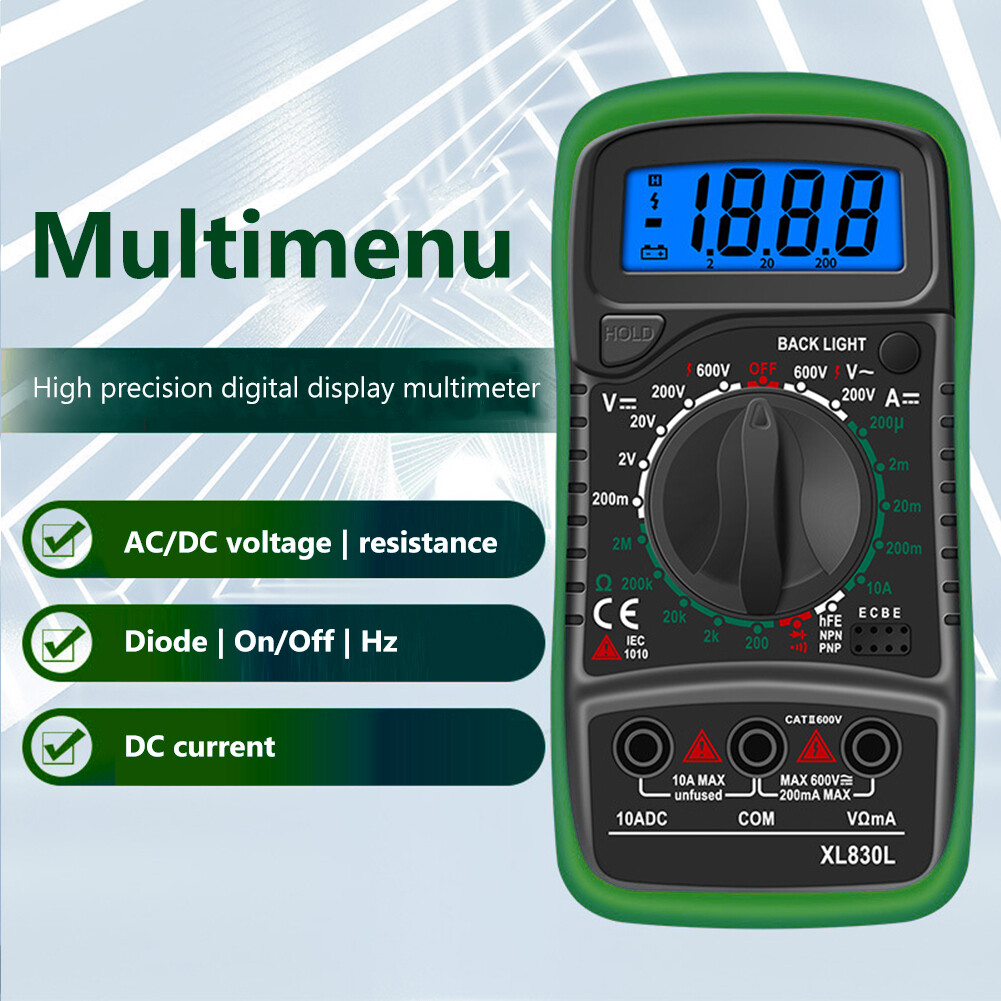 Portable AC/DC Voltage Test Meter LCD Backlight Display Multifunctional Digital Multimeter Tester for Professional Factory School