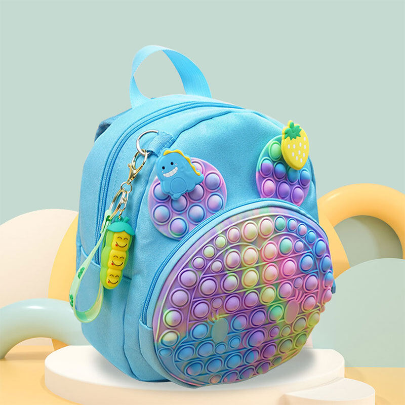 LS 3D Pop Fidget Backpack Student School Bag Cartoon Children's Small Backpack Rainbow Color Silicone Finger Press Solution Press bag