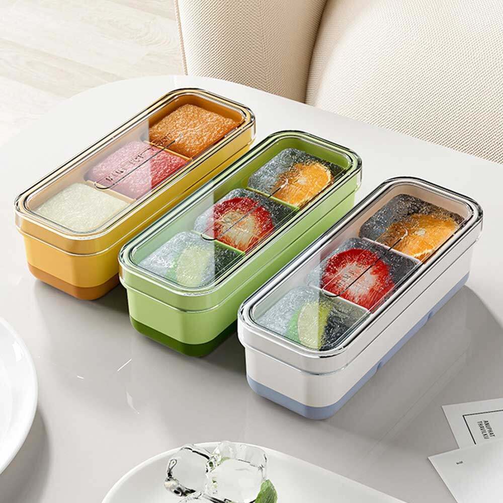 【Changelove】3 Grids Ice Cube Tray With Lid Soft Bottom Ice Cube Maker Mold Fruit Jelly Yogurt Cube Maker Household Ice Frozen Tools Kitchen Accessories