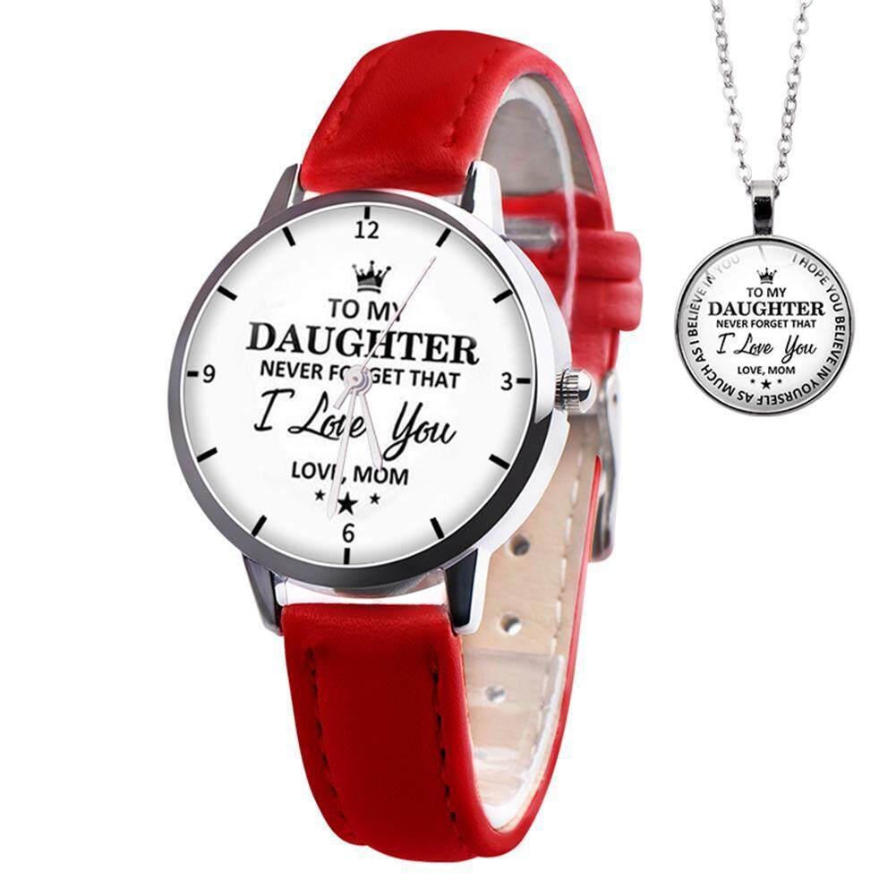 SK Telecom 2pcs/set Leather Band Watch Pendant Necklace Women Analog Quartz Watches Malaysia