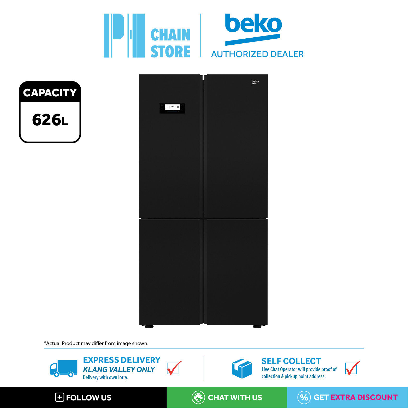 BEKO GN1416233ZGB 626L 4-DOOR INVERTER FRIDGE/REFRIGERATOR (EXPRESS DELIVERY KLANG VALLEY)