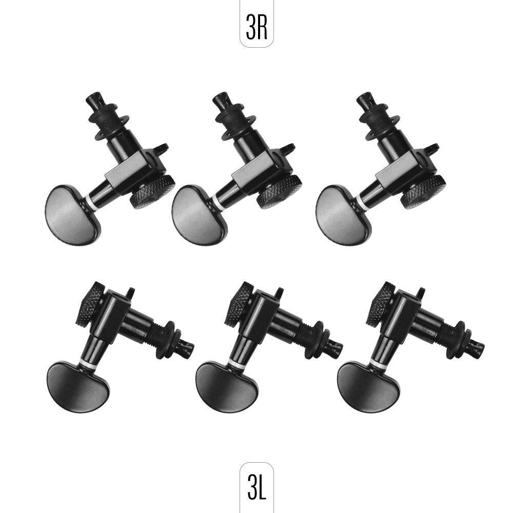 Alloy Metal Electric Guitar Machine Heads Knobs String Tuning Peg Locking Tuners Pack of 6 Pieces 3L3R with Mounting Screws and Ferrules Black