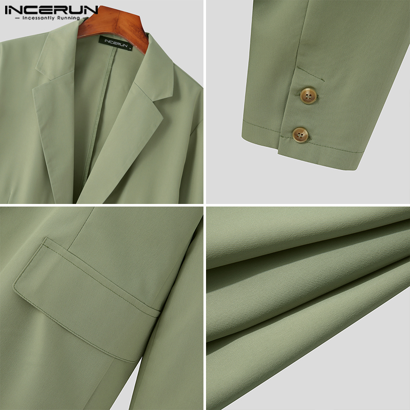 Medussa NCERUN Mens Lapel Long Sleeve Casual Lazy Drape Solid Single-Breasted Blazer (Korean Style)
