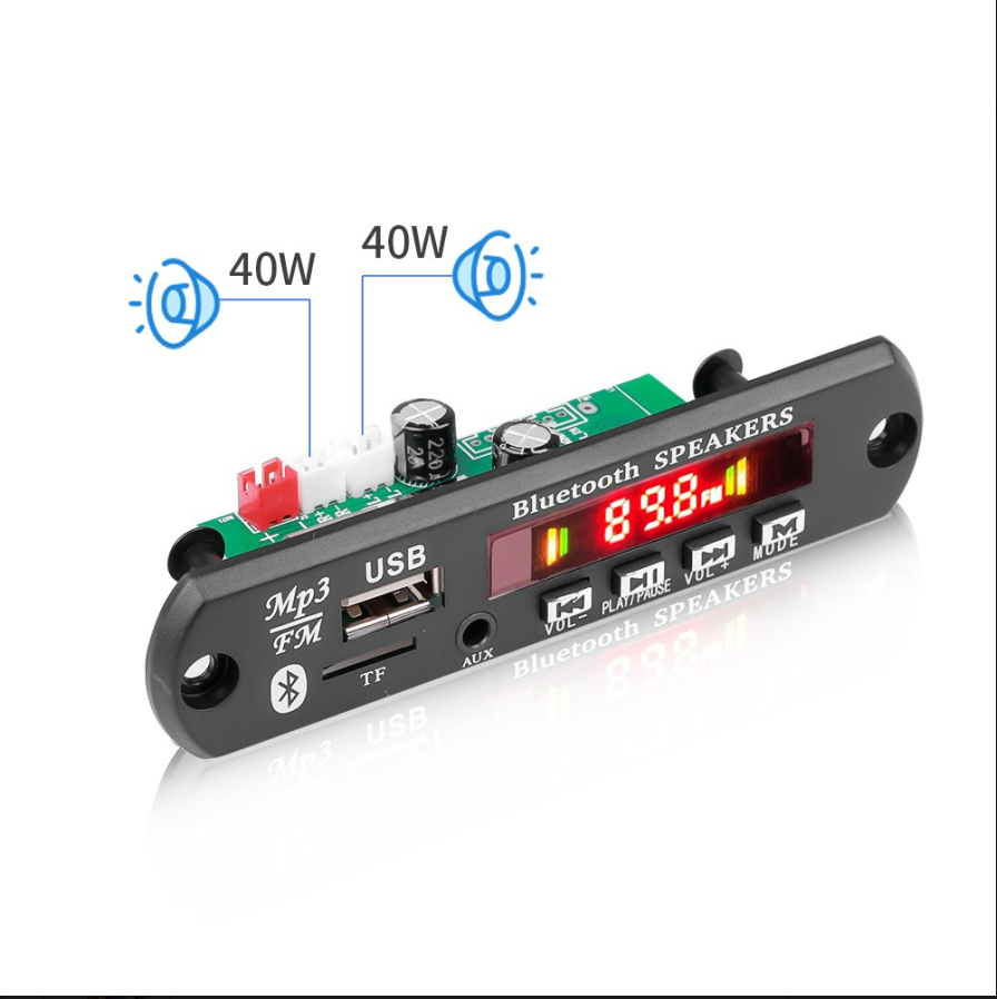 Bluetooth 5.0 MP3 Decoder Board 12V DC 2*40W FM TF USB AUX Handsfree Call And Record Recording Function Decoding Board Module