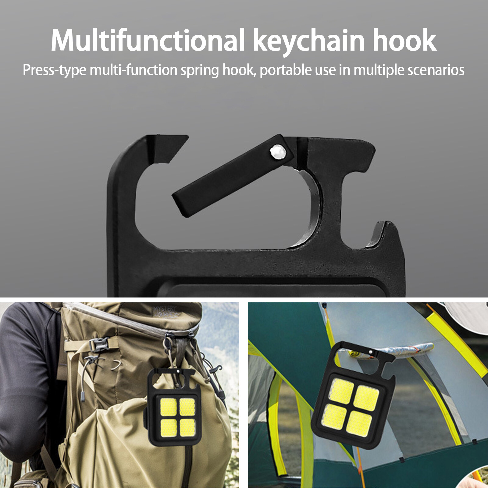Camping Light Multifunctional USB Rechargeable 3 Modes Portable Super Bright COB Keychain Working Emergency Lamp Outdoor Supplies Creative Emergency Light