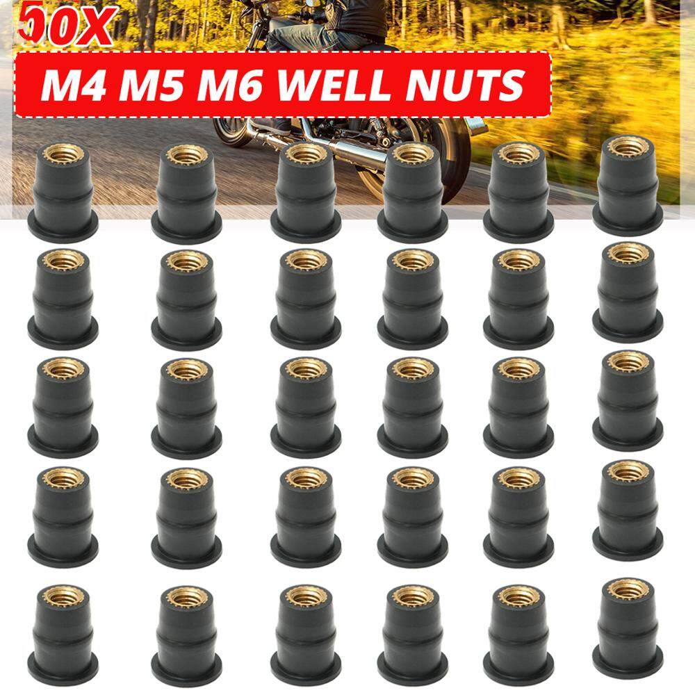 30PCS 50PCS รถจักรยานยนต์ M5 M6เมตริกยาง Well Nuts กระจกกระจกบังลม Cowls สกรูยึด Universal