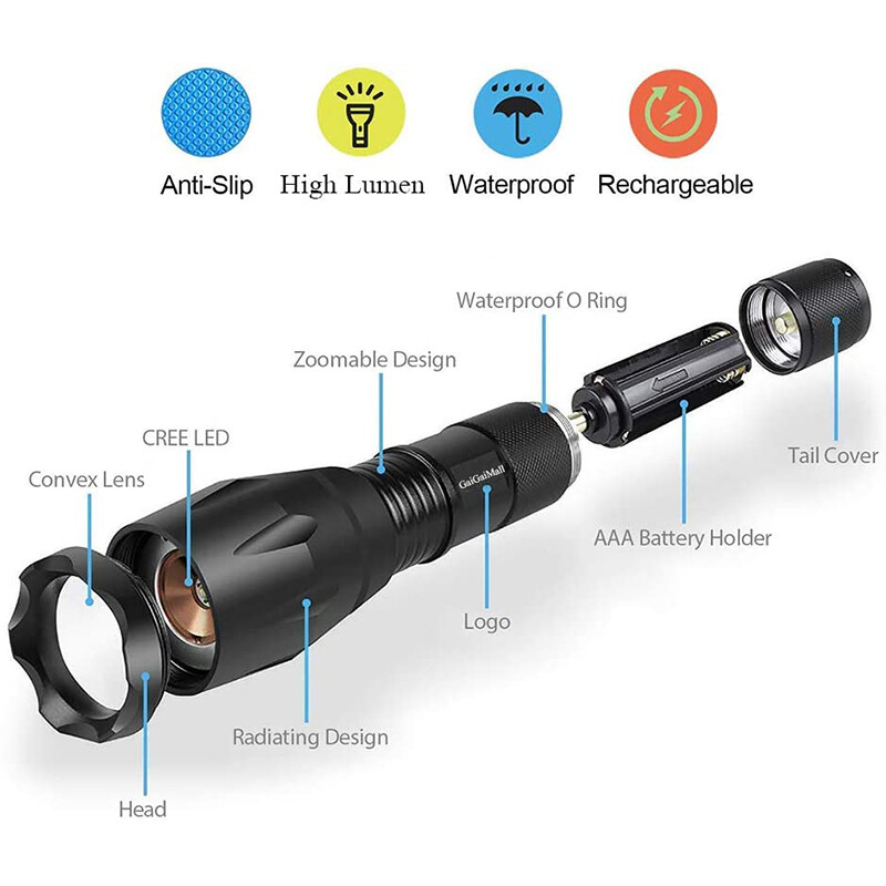 LED Flashlight T6 Tactical Flash Light Mini Torch Lanterna Zoomable Waterproof Flashlight Bike