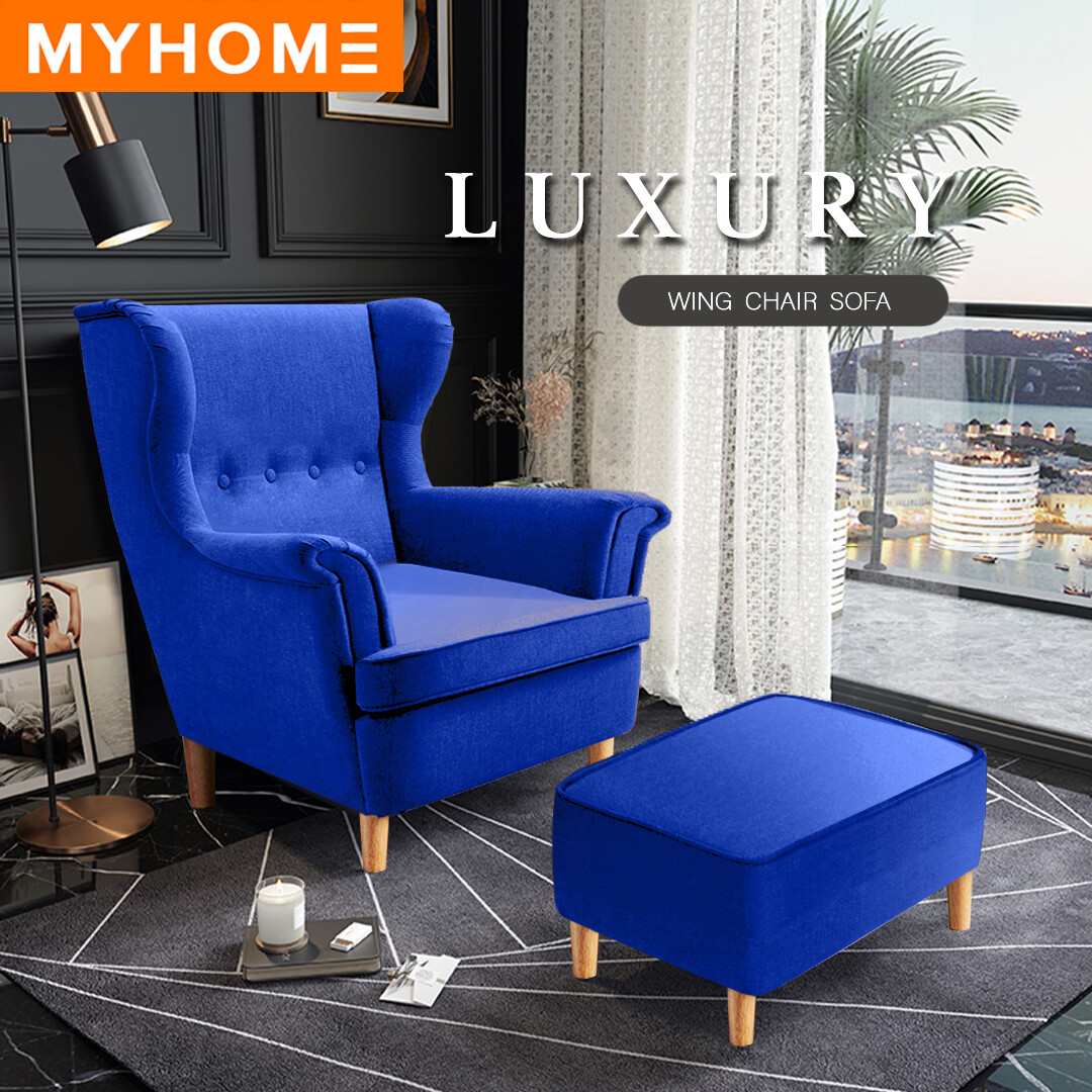 NETHOME: RAYLEIGH Wing Sofa Chair With Canvas Fabric High Back