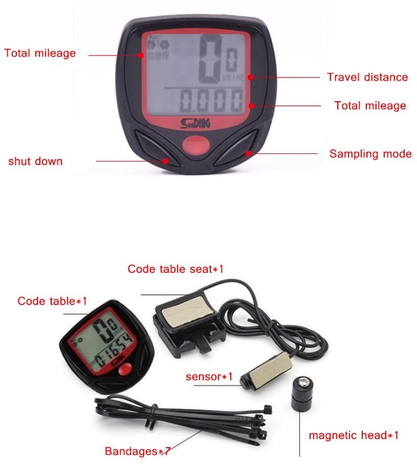 LCD Display Wired Bike Bicycle Cycle Computer Odometer Speedometer LCD Waterproof 14 Functions