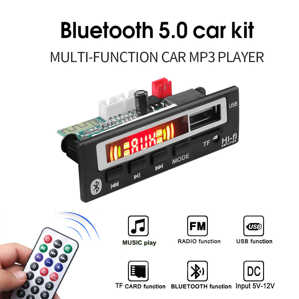 Wireless bluetooth 5.0 mp3 player decoder board dc 12v mp3 wav wma flac ape colorful lcd screen display car audio usb tf fm radio module with remote control