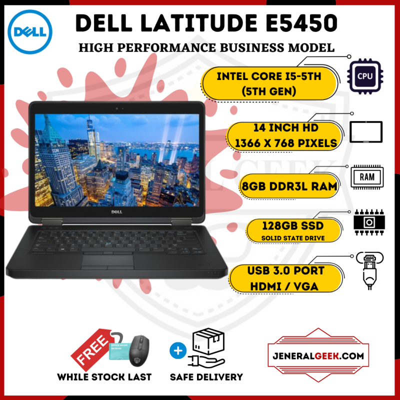 Laptop Dell Latitude E5450 - Intel Core i5 5th Gen - 8GB RAM - 128GB SSD - High Performance Laptop & Built For Business Malaysia