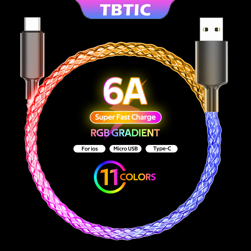 Cáp LED 6A USB Type C Đầu Kim Loại Sạc Nhanh Micro USB Cho Iphone 13 Huawei Bộ Sạc Điện Thoại Android Cho Xiaomi Samsung Cáp Type C Dây Dữ Liệu Micro USB