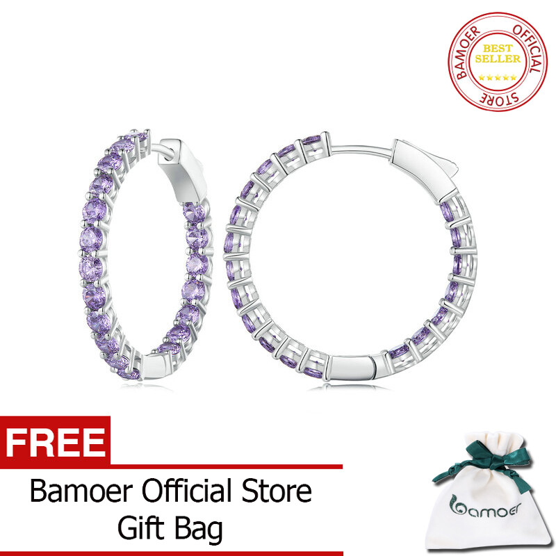 BAMOER Classic New Silver Color Round Circle Luminous Cubic Zirconia Stud Earrings for Women Hyperbole Earrings Jewelry YIE138 Jan