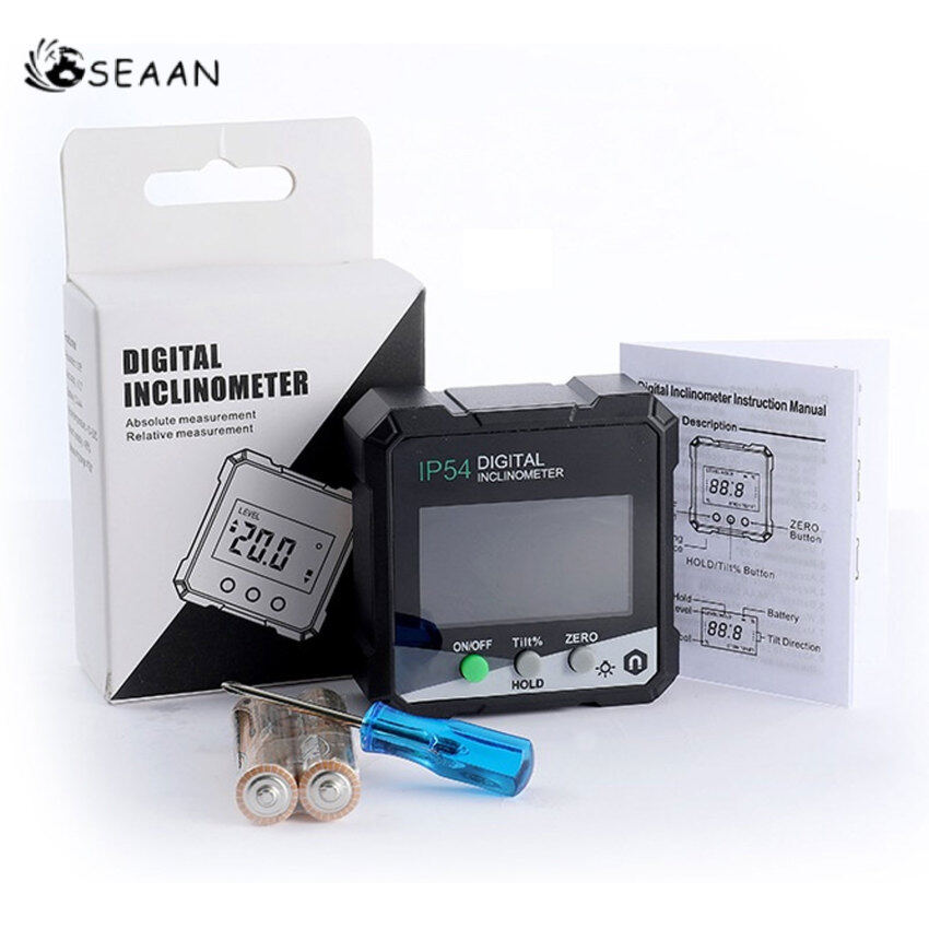 IP54 4x90° Digital Inclinometer Angle Protractor Backlight Protractor Slope Meter Single-Side Magnetic Electronic Goniometer（Without Battery）
