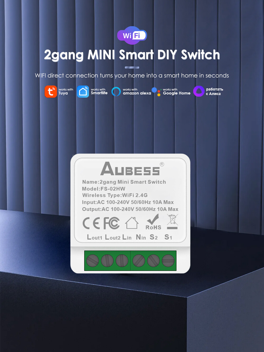 【el style】HOT SALE Mini Tuya Smart 2 gang WIFI Switch DIY Switch Module Support Two Way Switch APP Control Work With Alexa and Goo-gle Home Yandex Alice