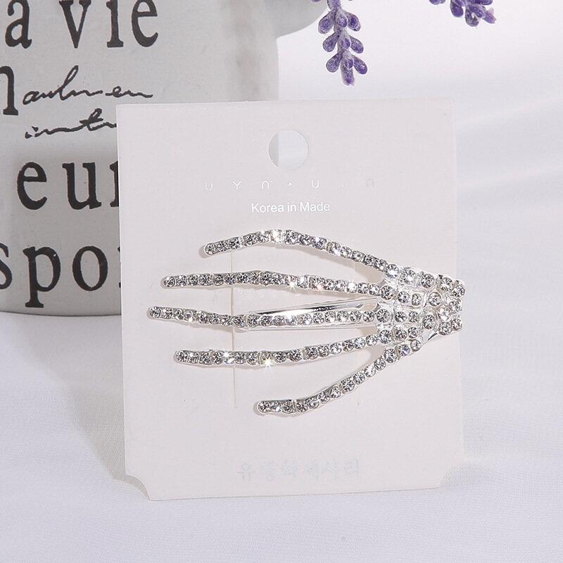 Shiny Rhinestone Metal Hair Clips Skull Hand Shape Hairpins Women Barrettes Girls Ornament Headwear Hair Accessories