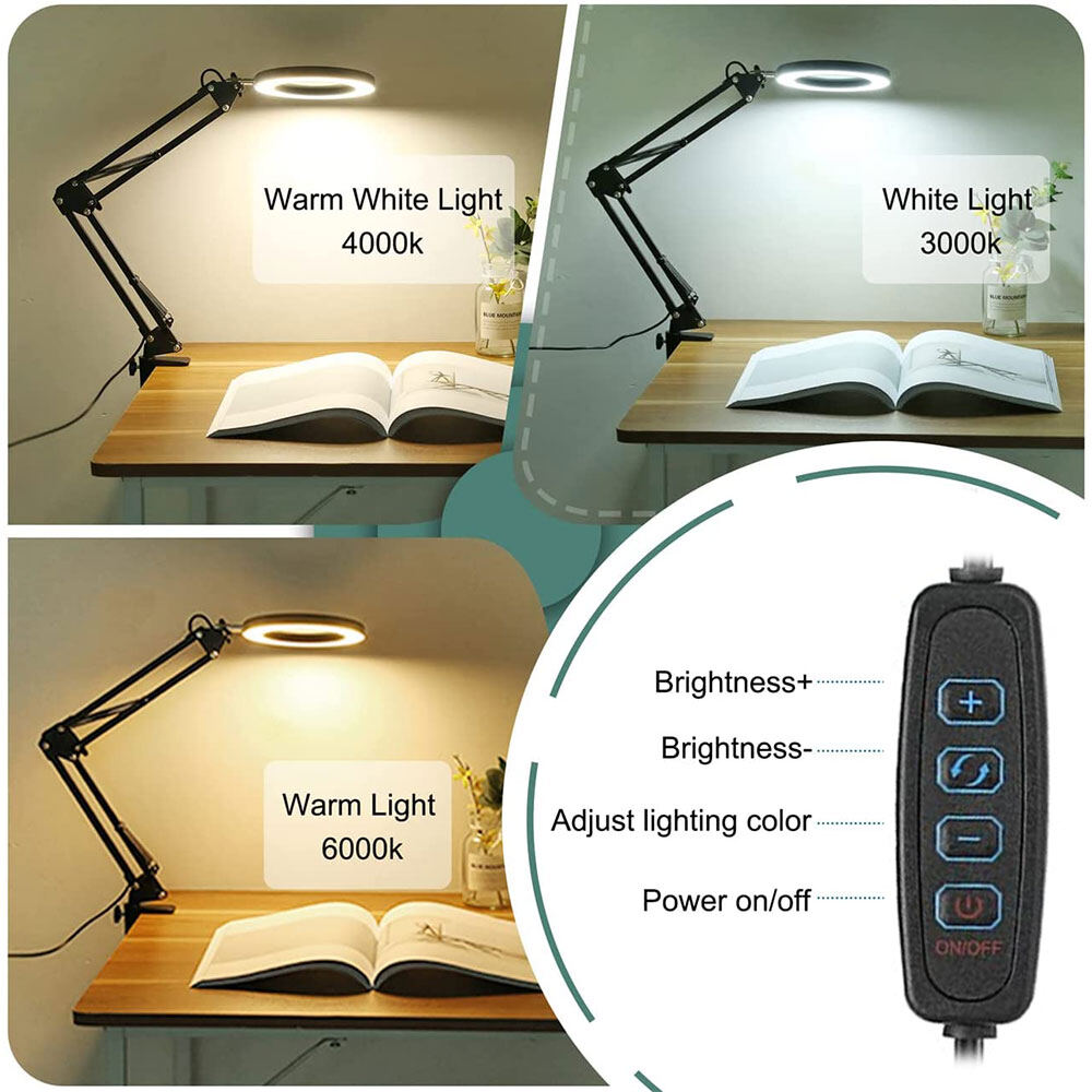 Kính lúp quang học 10X Gaqqee có thể điều chỉnh độ sáng, dạng đèn led xoay vòng 360 độ đọc sách với giá đỡ điều chỉnh được độ dài-INTL